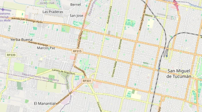 Mapa real de Yerba Buena y San Miguel de Tucumán con las cinco sedes CRAFT señaladas